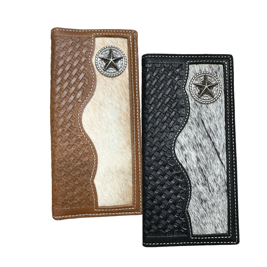 Lone Star Leather Long Wallet W Cowhair Basketweave