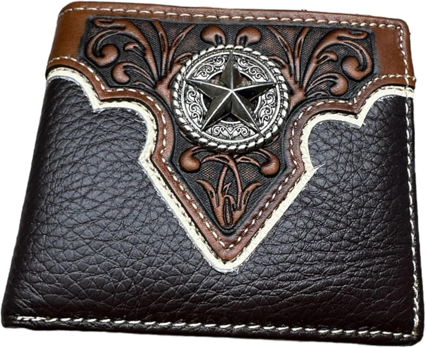 Mens Leather Wallet Lonestar Concho Floral Bi Fold