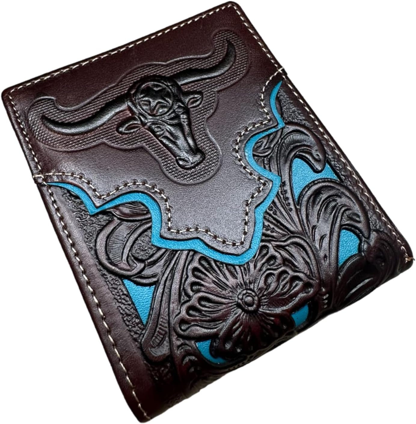 Floral Leather Longhorn Embossed Wallet