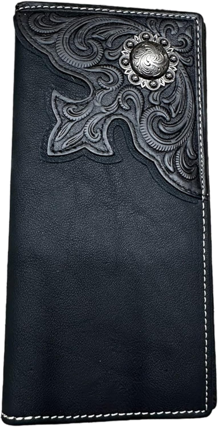 Long Wallet Floral Tooled Leather Classic Concho Checkbook Style