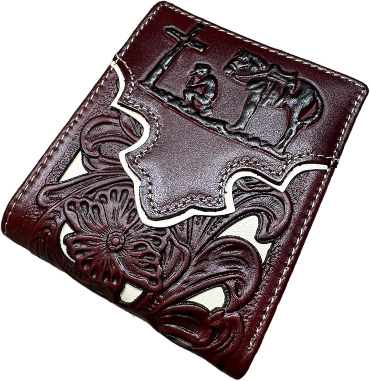 Floral Leather Cowboy Praying At Cross Wallet