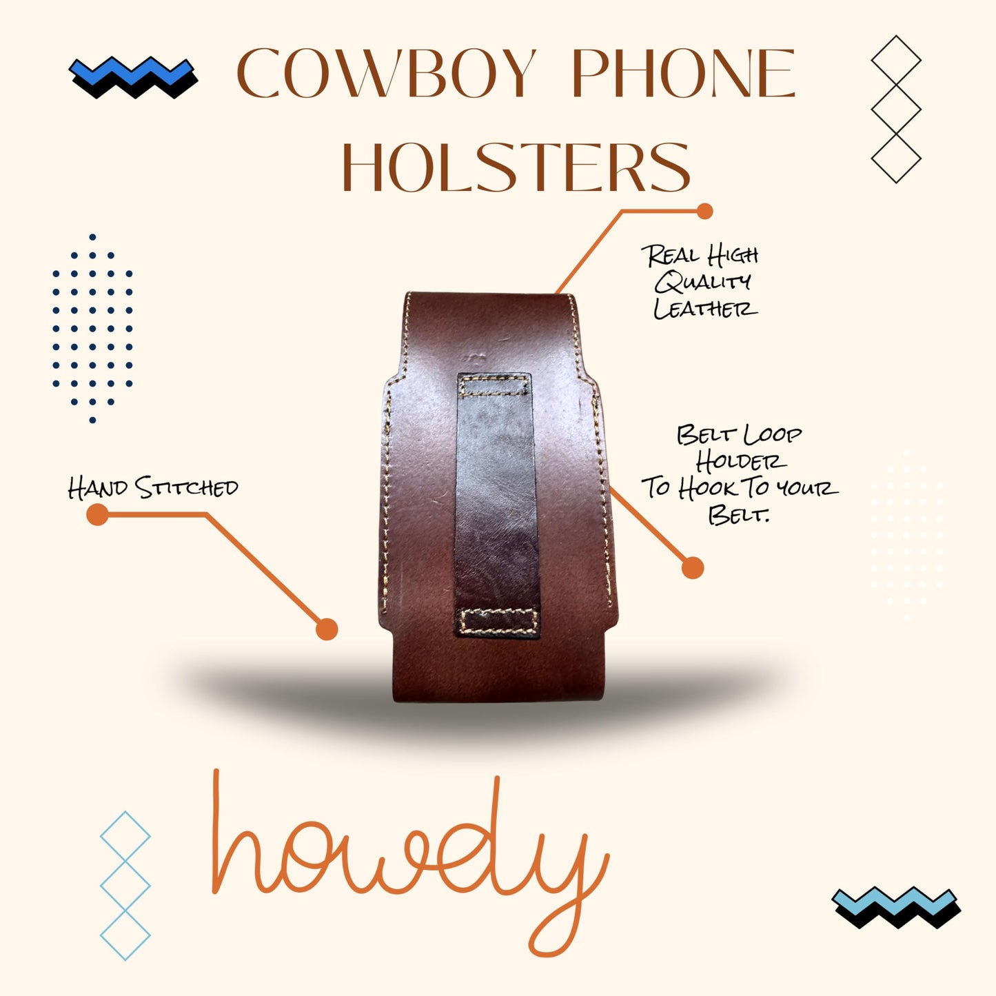 Western Stakes Western Leather Phone Belt Holster Cell Phone Case Pouch Floral Tooled Cowboy Concho Universal