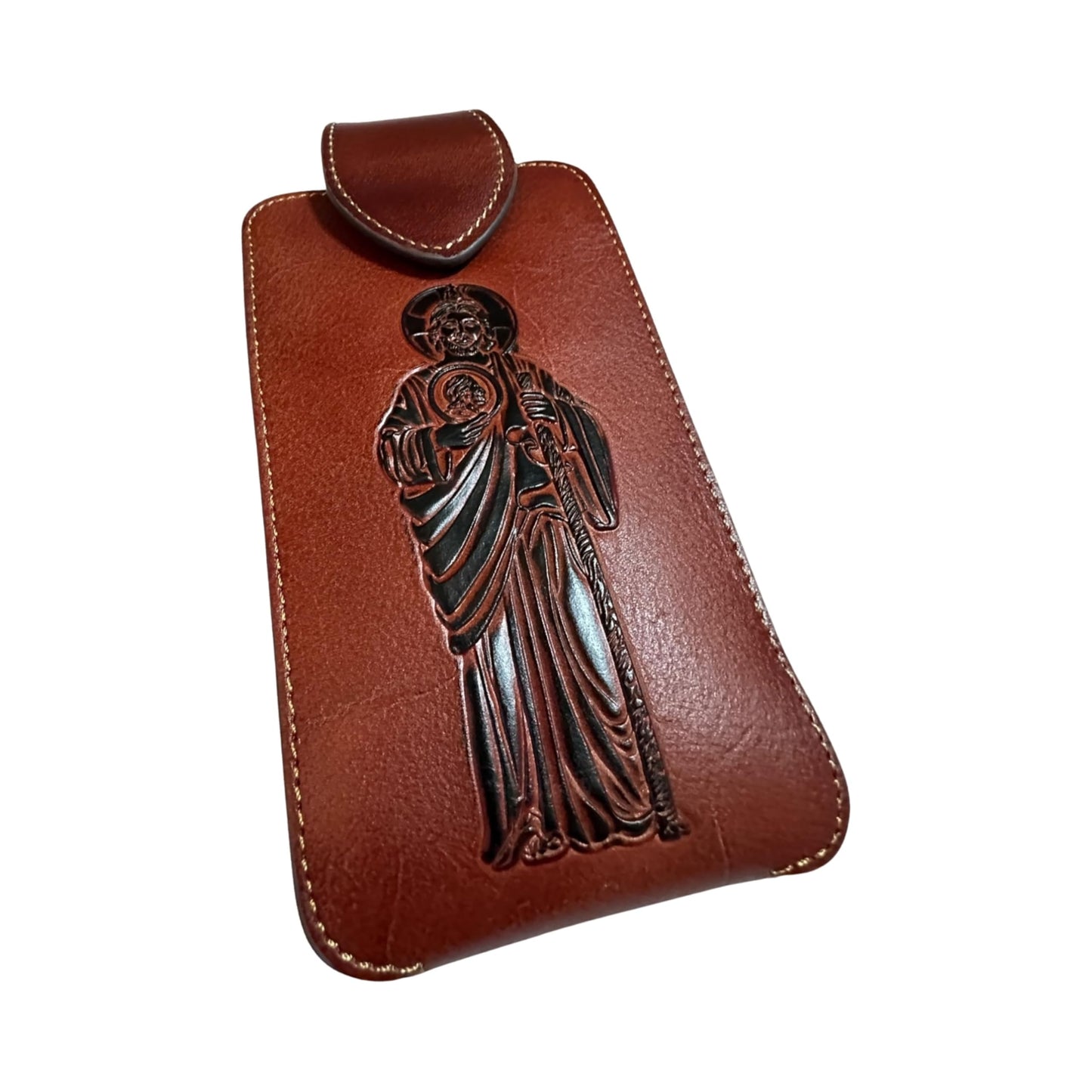 Western Stakes Leather Phone Belt Holster Embossed Saint Jude Apostle