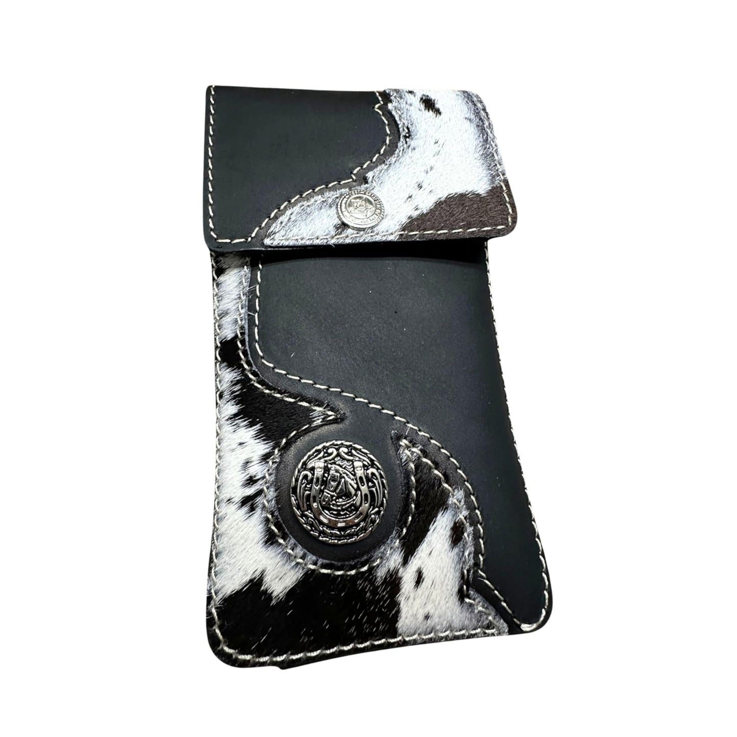 Western Leather Phone Belt Holster Layered Leather Cow Hair Horseshoe Horse Concho High End Made In Mexico