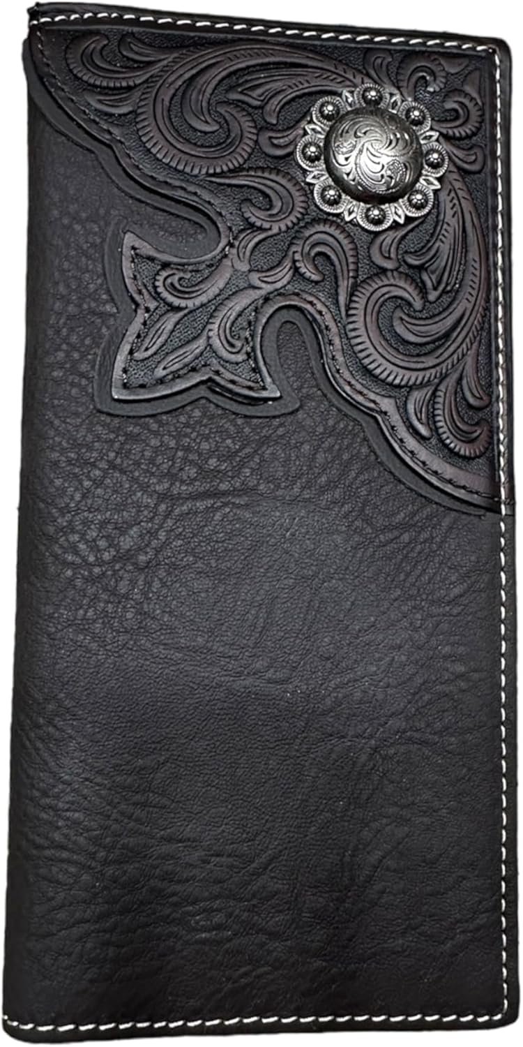 Long Wallet Floral Tooled Leather Classic Concho Checkbook Style