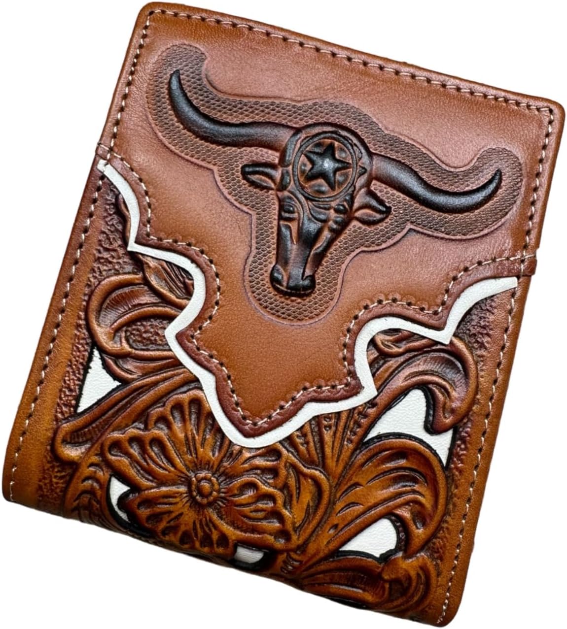 Floral Leather Longhorn Embossed Wallet