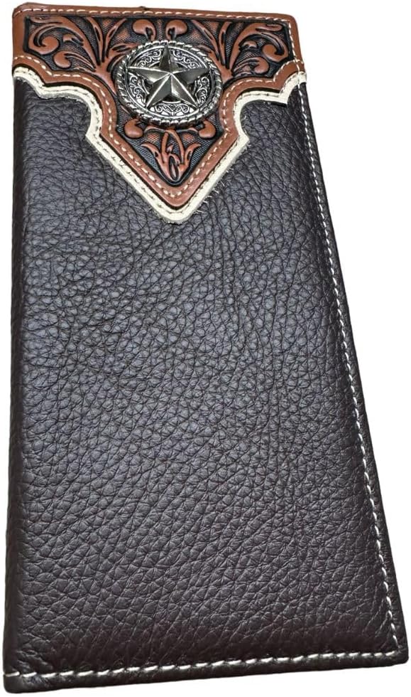 Leather Long Wallet Floral Tooled Bi Fold Lone Star Concho