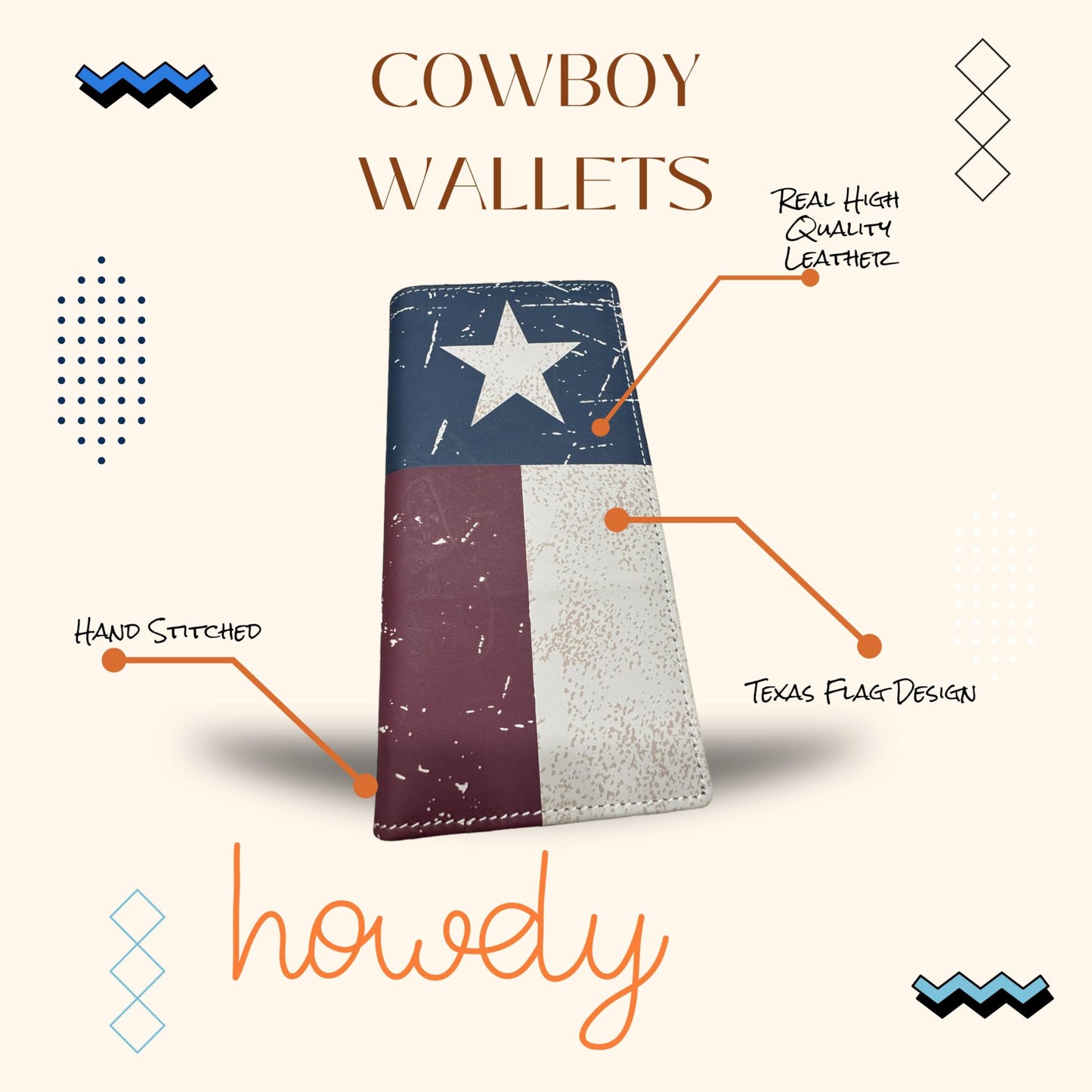 Western Stakes Mens Texas Flag Leather Wallet