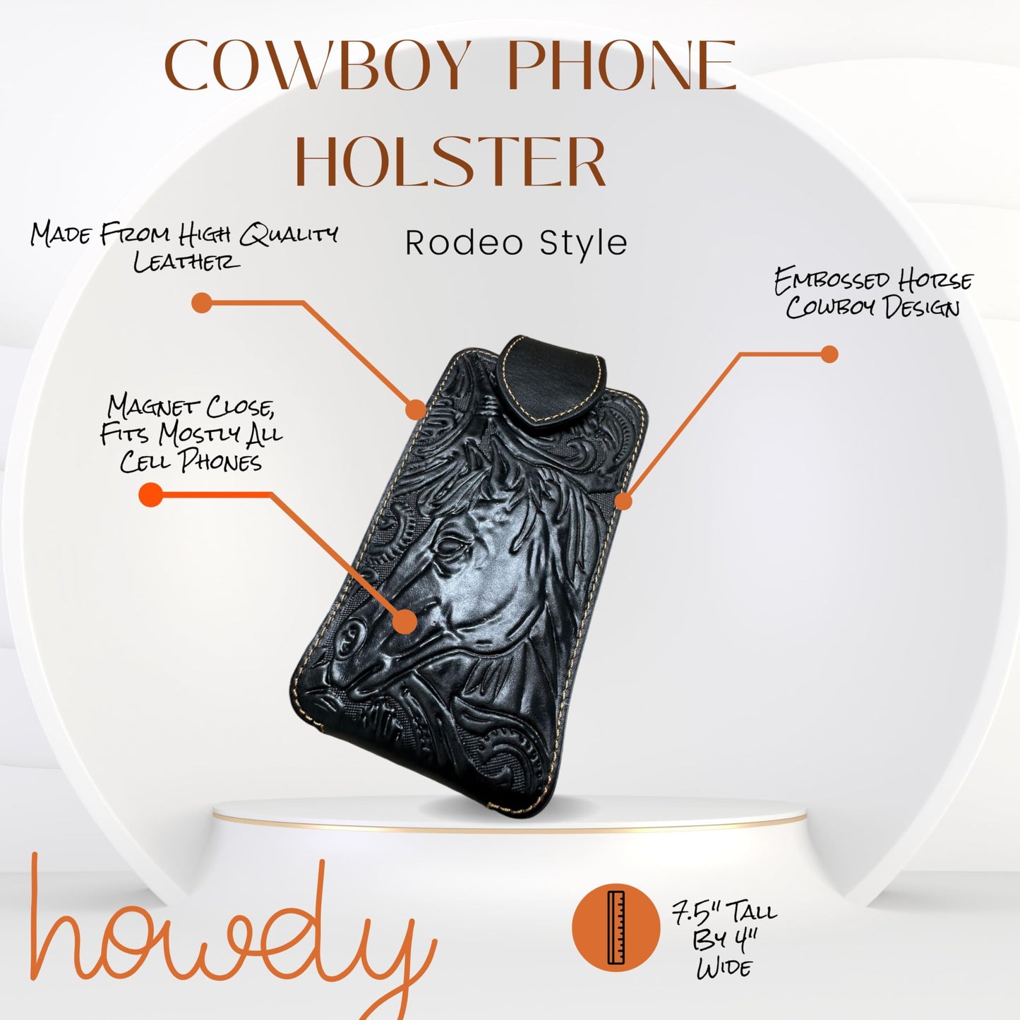 Western Stakes Western Leather Phone Belt Holster Tooled Horse