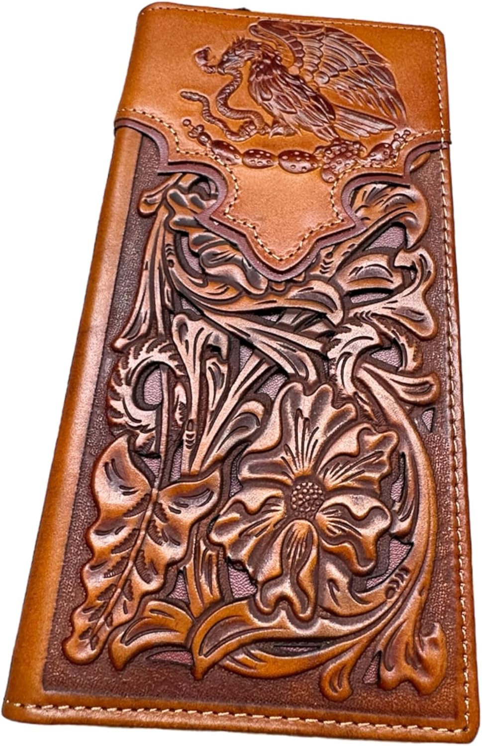 Floral Coat Of Arms Of Mexico Western Leather Long Wallet