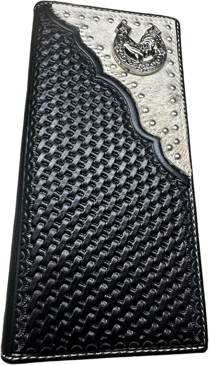 Rooster Horseshoe Long Wallet W Cowhair Basketweave