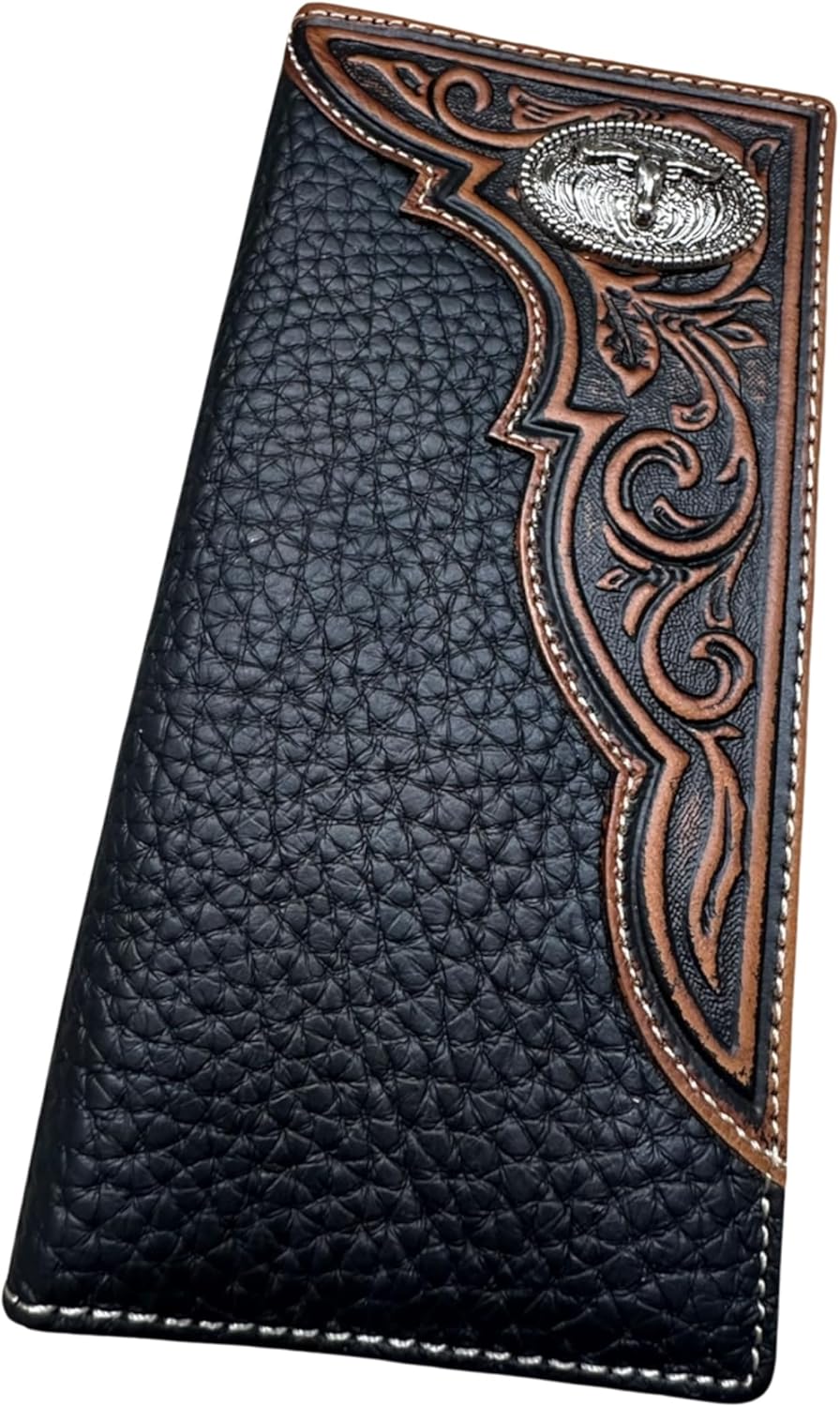 Mens Tooled Long Wallet Longhorn Concho