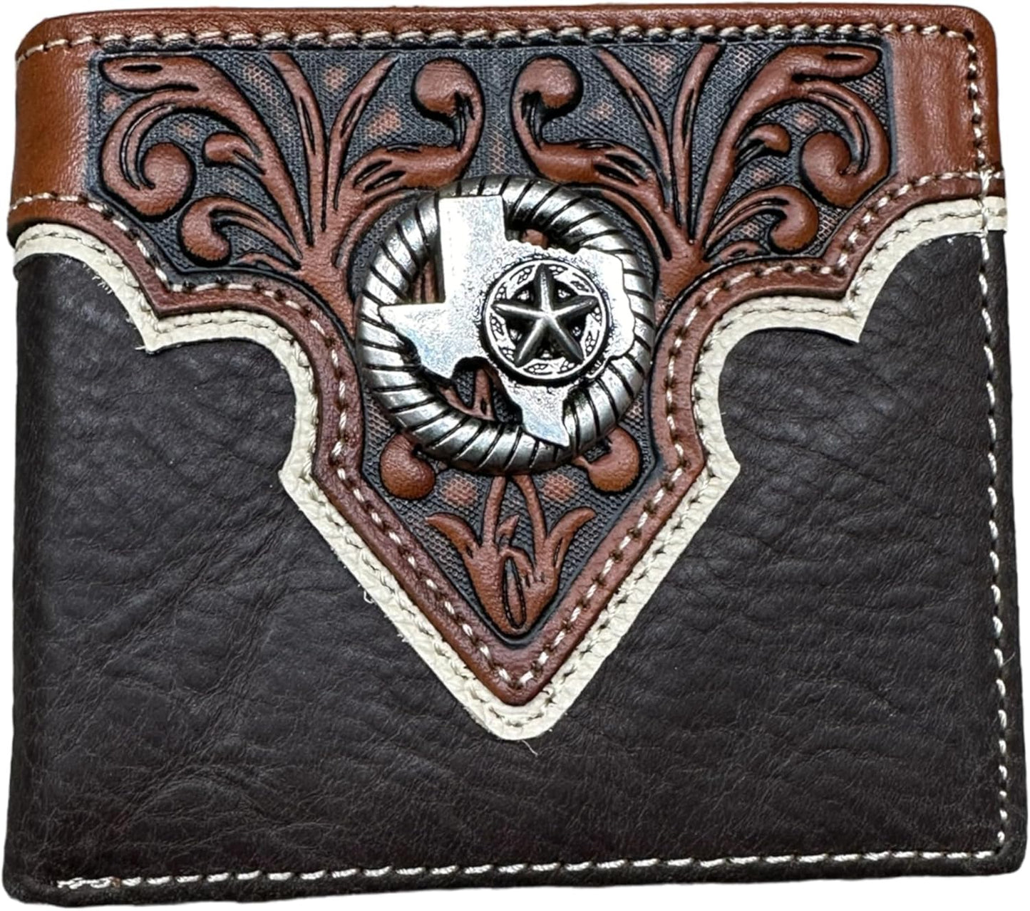 Mens Leather Wallet Cowboy Texas W Star Concho Leather Bi Fold