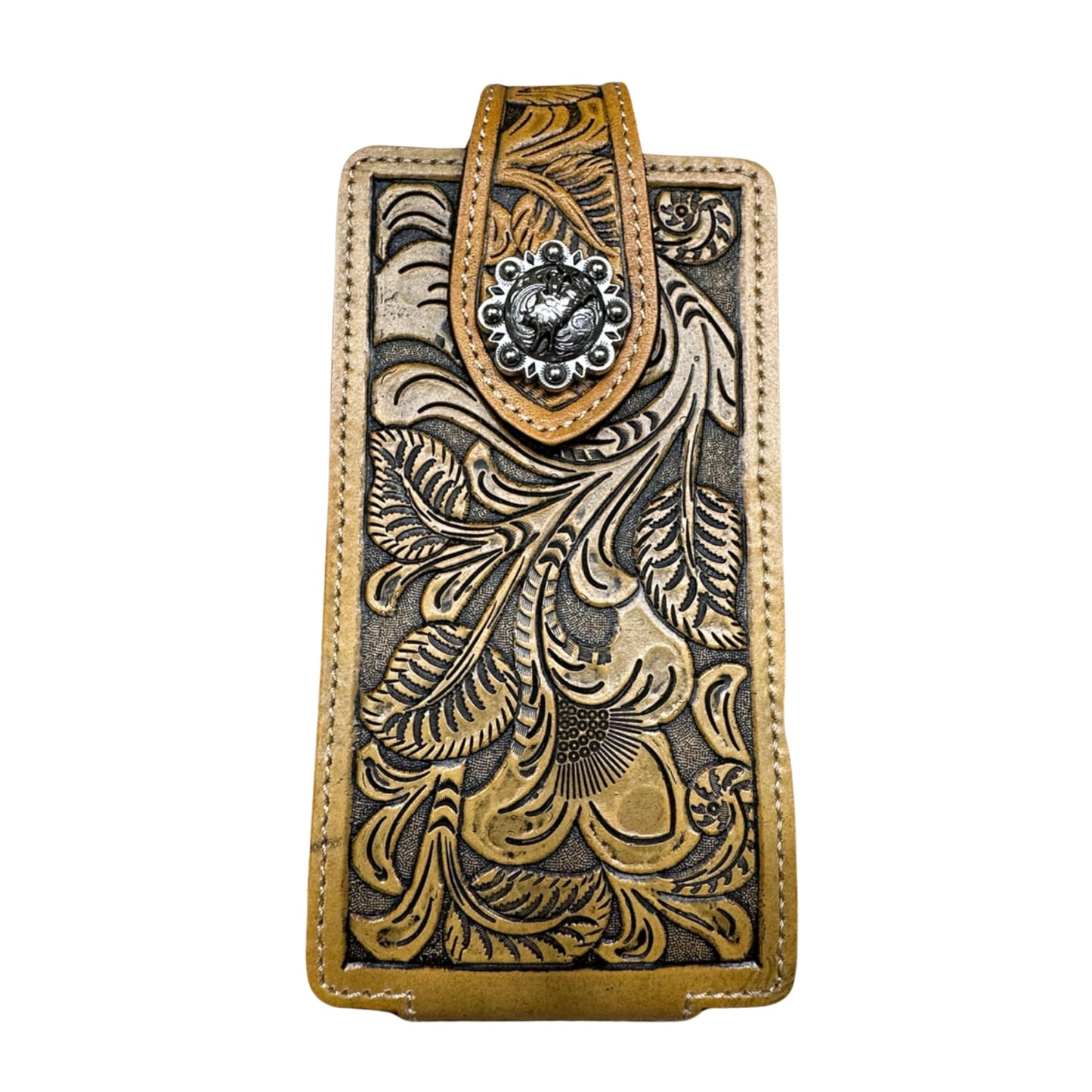 Western Stakes Leather Phone Holster Embossed Tooled Floral Cowboy Rodeo