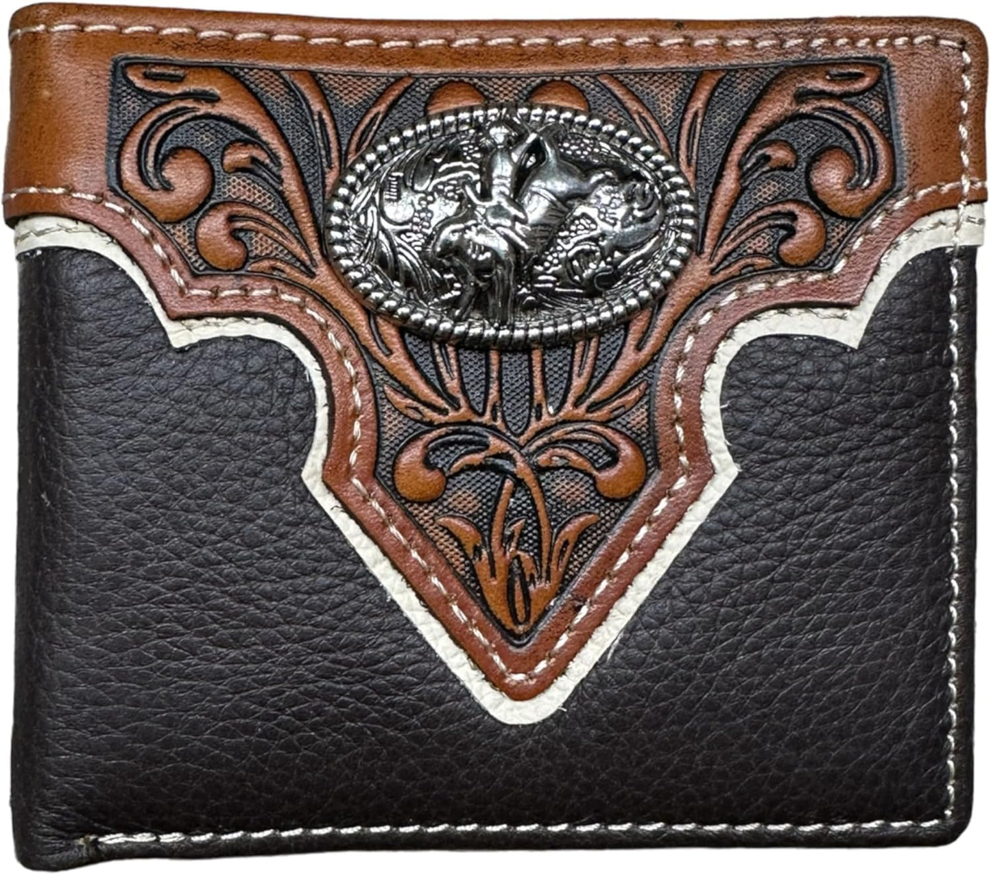 Mens Leather Wallet Cowboy Bull Riding Leather Bi Fold