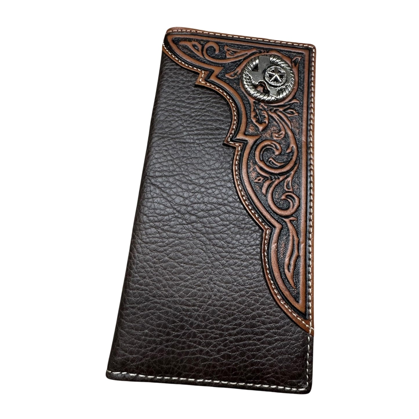 Leather Long Wallet Floral Embossed Texas Concho