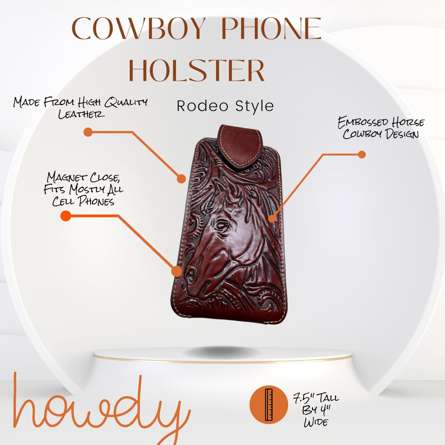 Western Stakes Western Leather Phone Belt Holster Tooled Horse