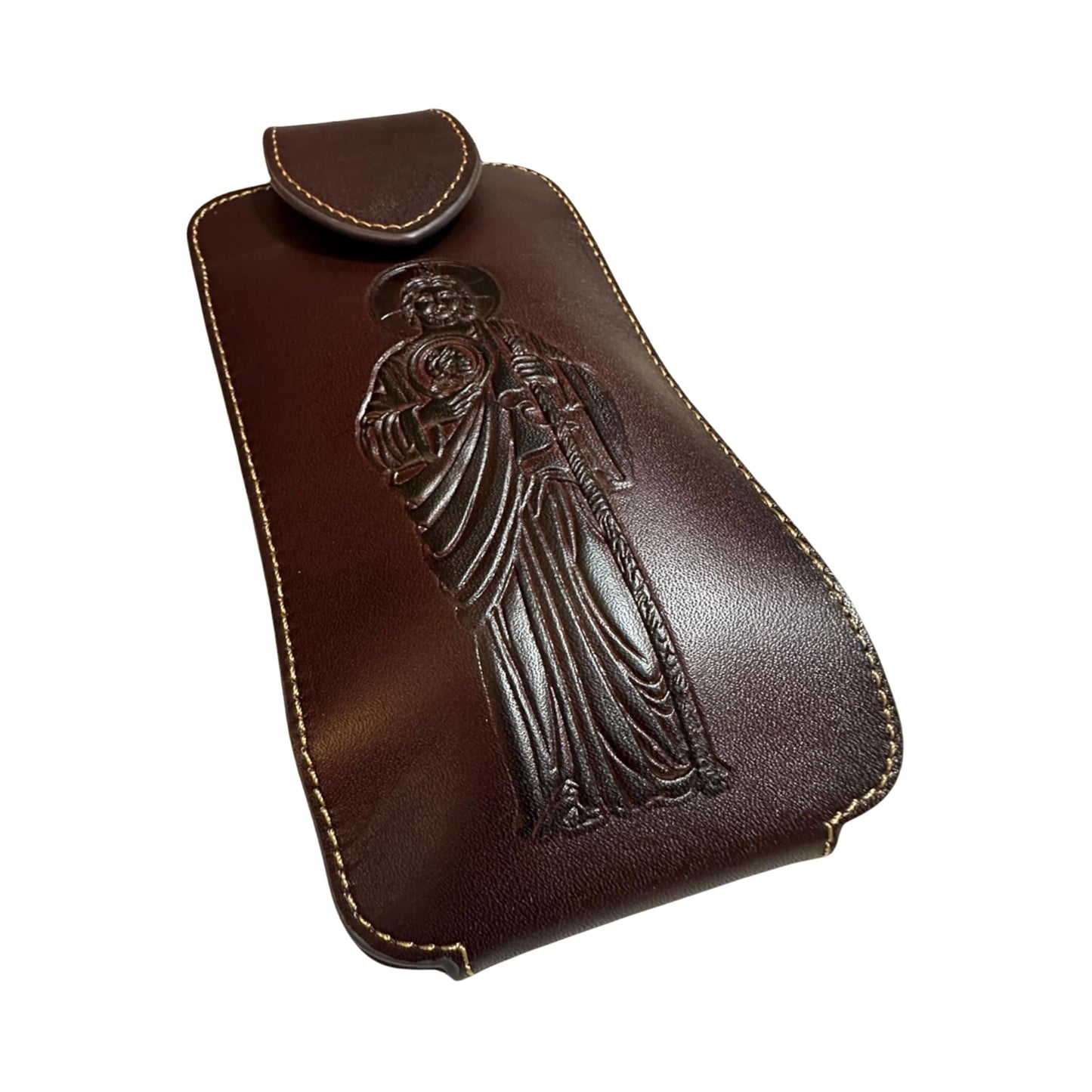 Western Stakes Leather Phone Belt Holster Embossed Saint Jude Apostle