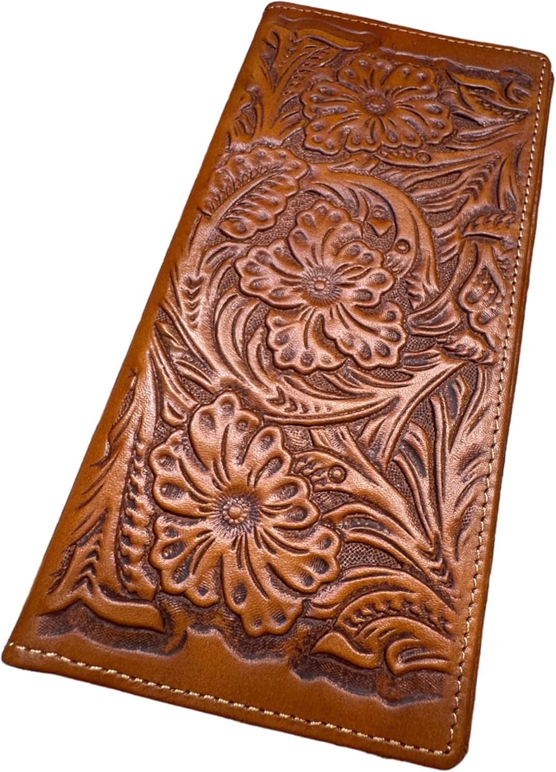 Floral Embossed Tooled Leather Long Wallet