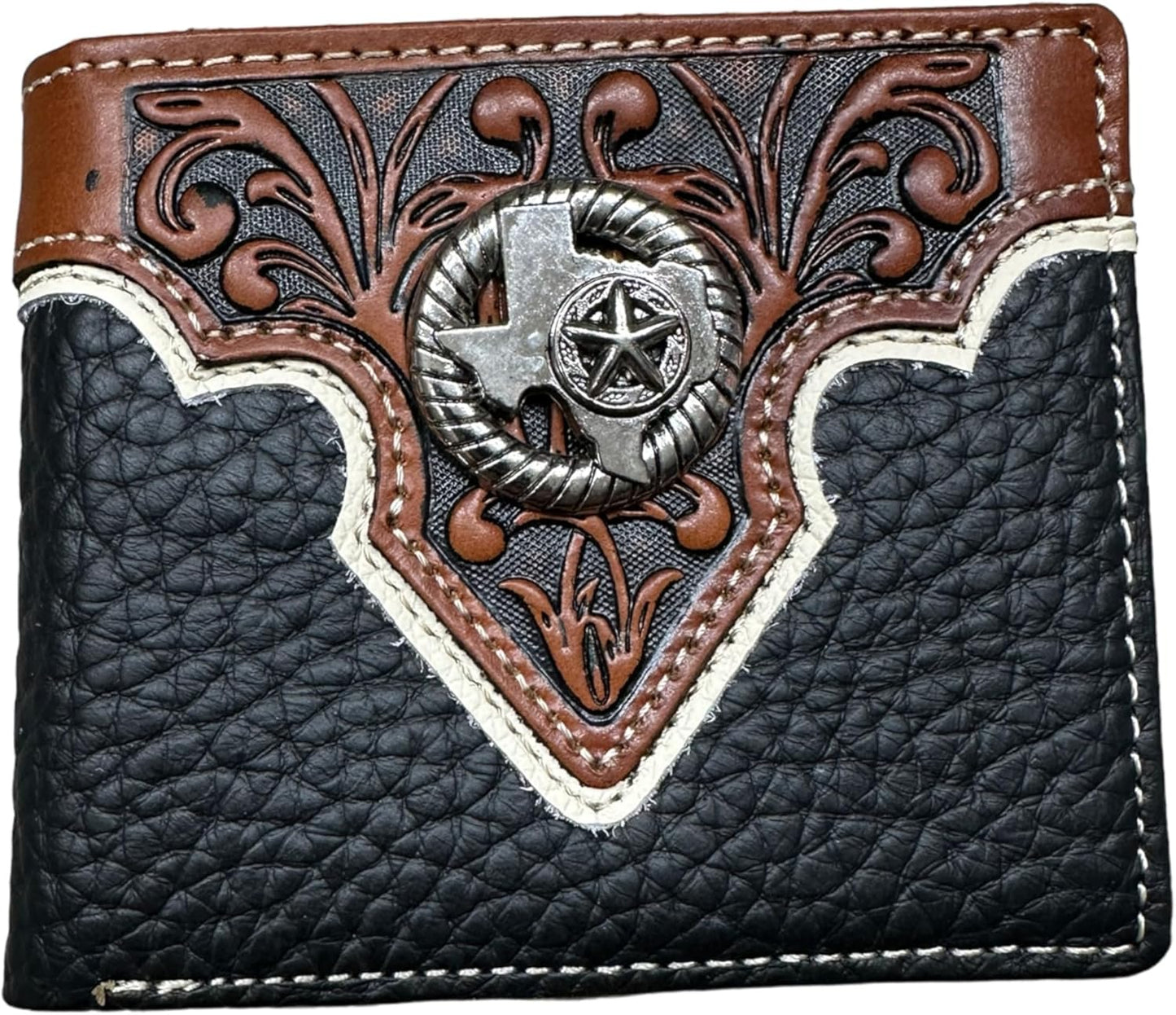 Mens Leather Wallet Cowboy Texas W Star Concho Leather Bi Fold