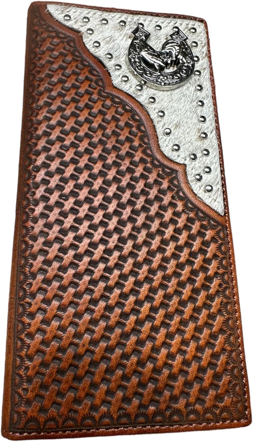 Rooster Horseshoe Long Wallet W Cowhair Basketweave