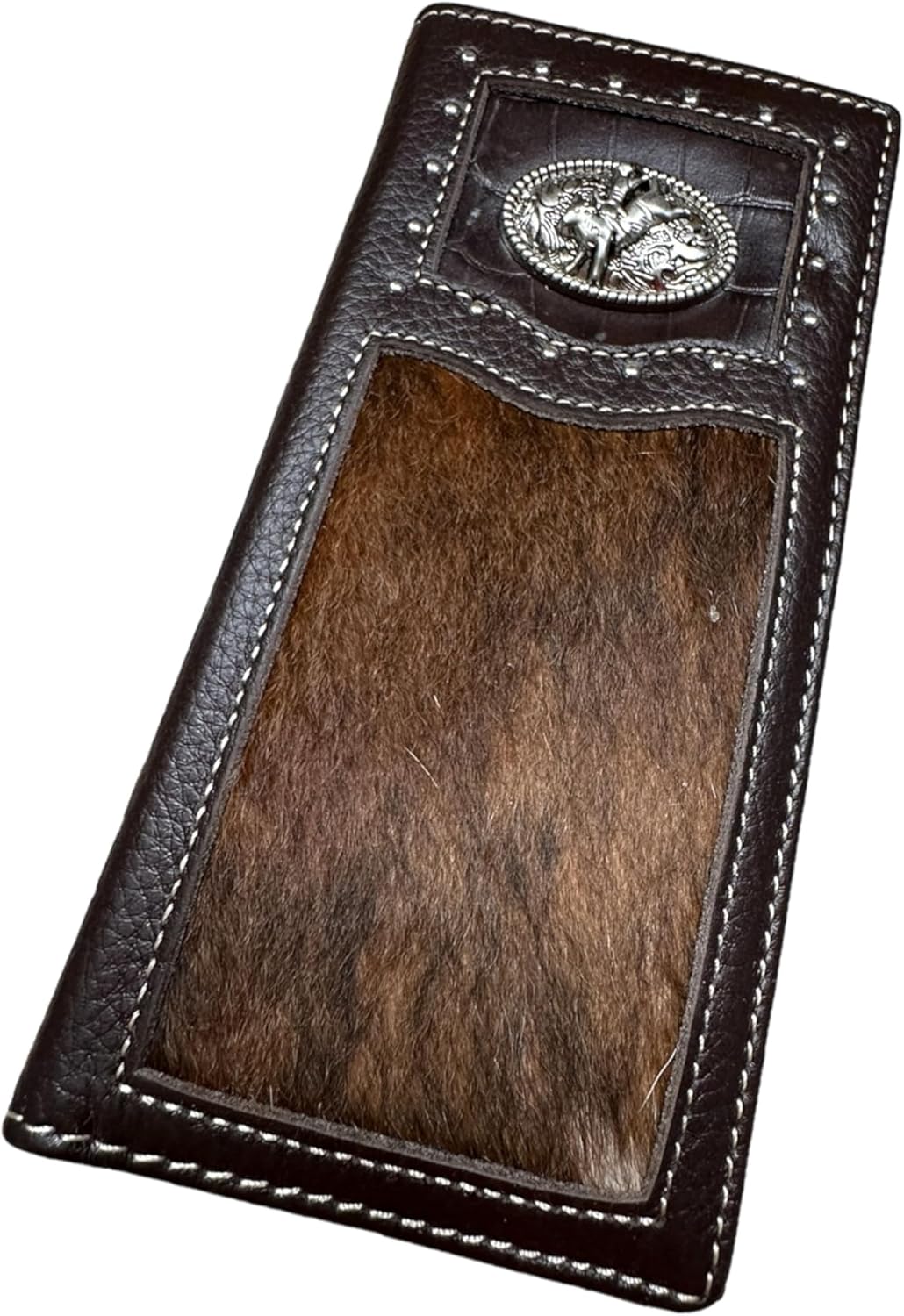 Rodeo Long Wallet With Cowhair & Bull Rider Concho