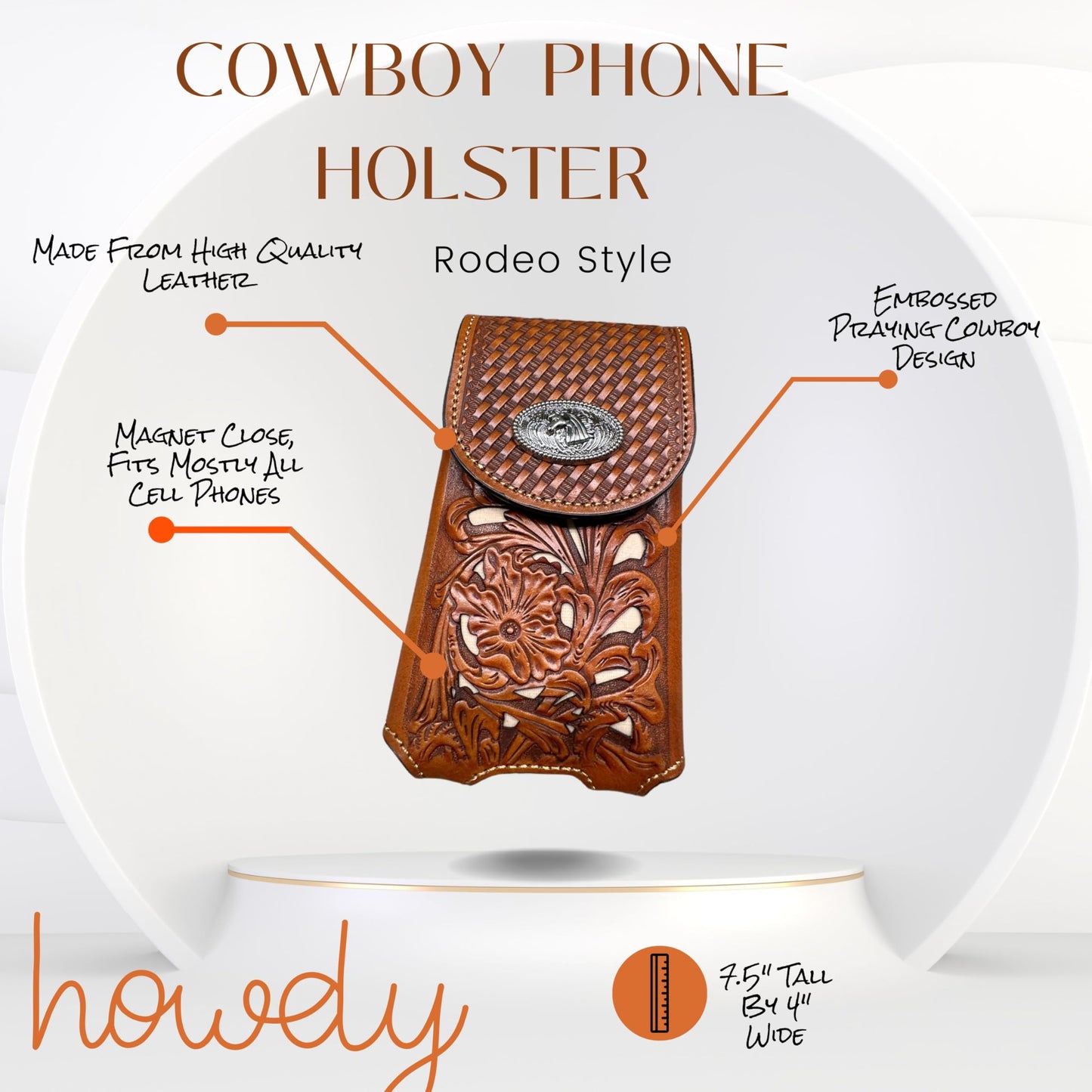 Western Stakes Western Leather Phone Belt Holster Cell Phone Case Pouch Floral Tooled Concho Basketweave Universal