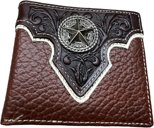 Mens Leather Wallet Lonestar Concho Floral Bi Fold