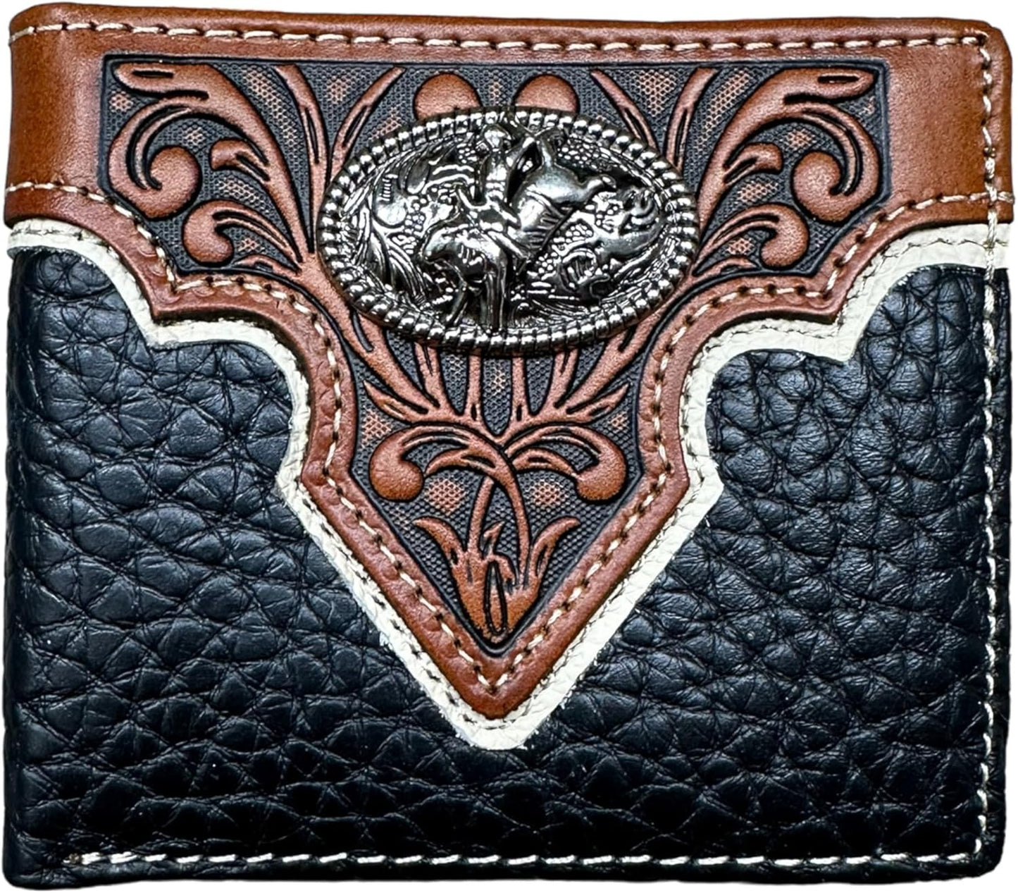 Mens Leather Wallet Cowboy Bull Riding Leather Bi Fold