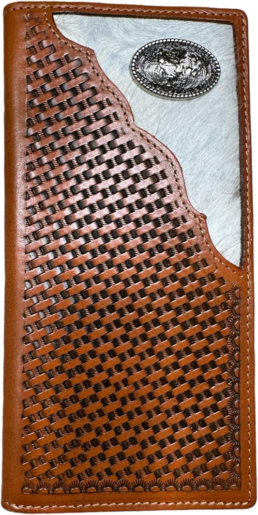 Rooster Concho Long Wallet W Cowhair Basketweave