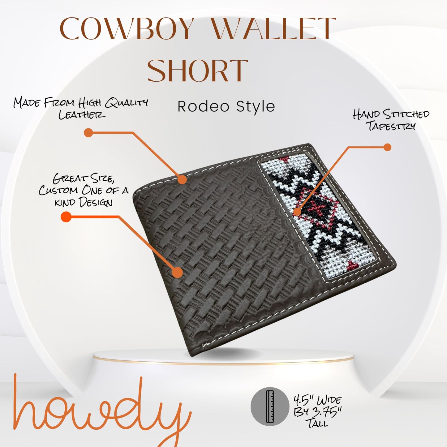 Western Stakes Leather Bi Fold Mens Wallet Tapestry Diamond Red Cross Design Rodeo Wallet Cowboy Style Hand Crafted High End Mens Wallets Leather Gifts For Men