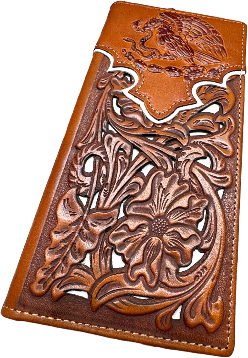 Floral Coat Of Arms Of Mexico Western Leather Long Wallet