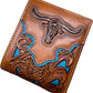 Floral Leather Longhorn Embossed Wallet