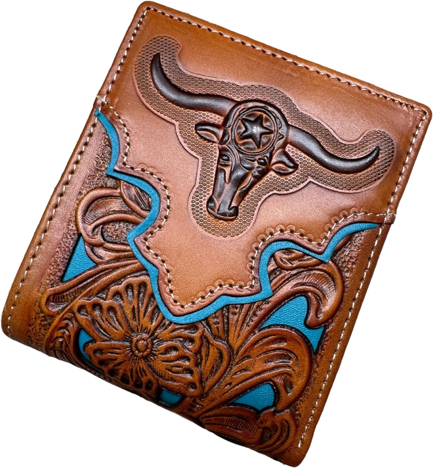 Floral Leather Longhorn Embossed Wallet