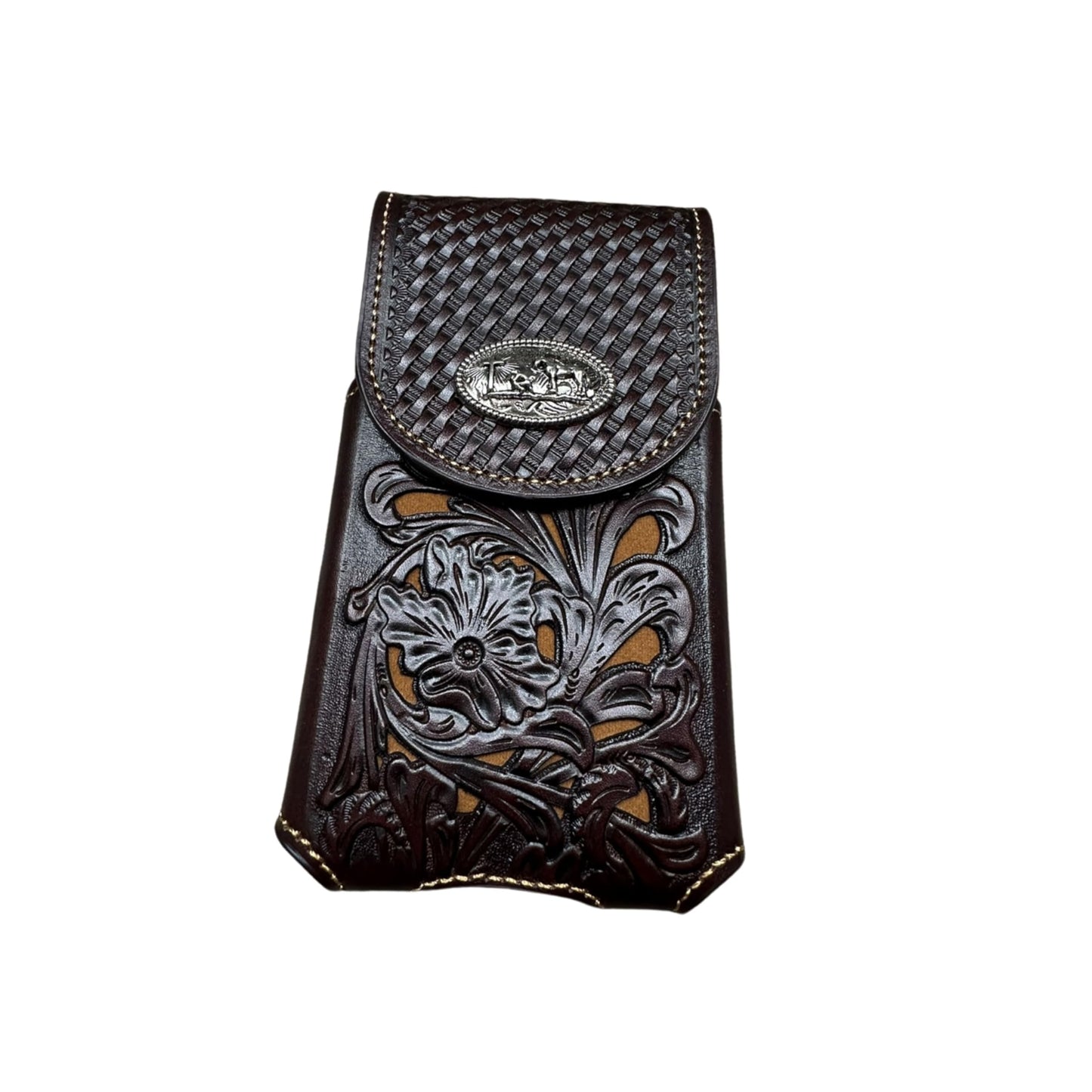 Western Stakes Western Leather Phone Belt Holster Cell Phone Case Floral Tooled Cowboy Pouch Universal