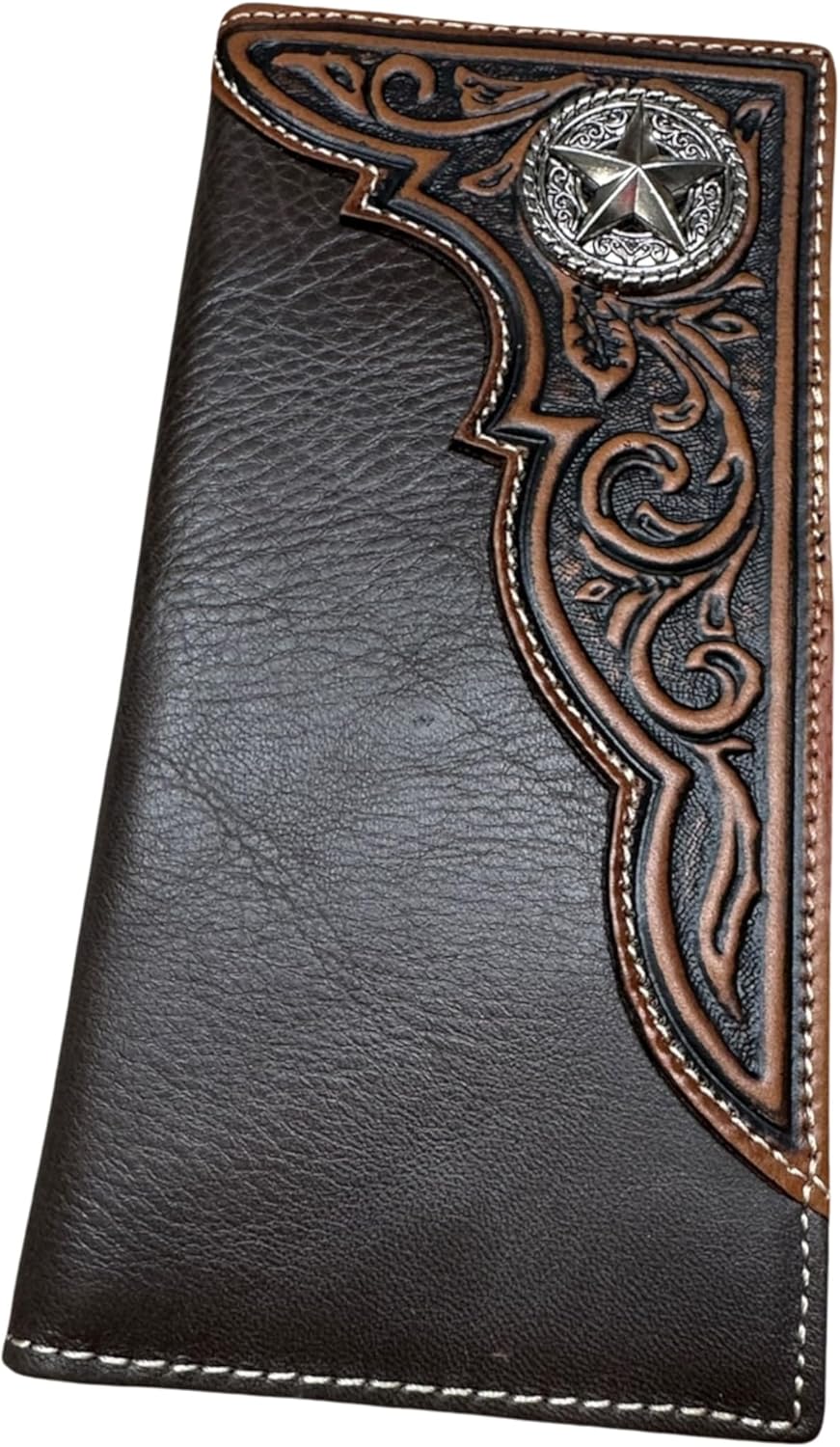 Floral Tooled Long Wallet Star Concho