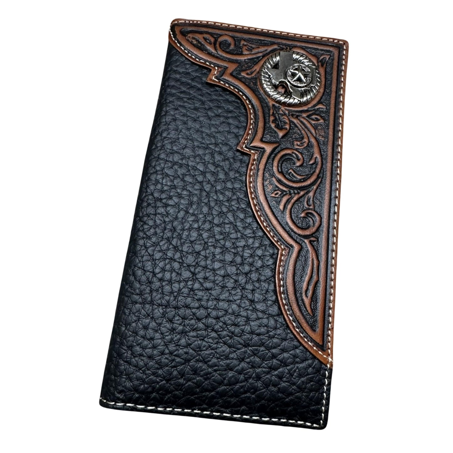 Leather Long Wallet Floral Embossed Texas Concho