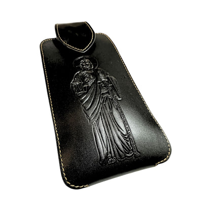 Western Stakes Leather Phone Belt Holster Embossed Saint Jude Apostle