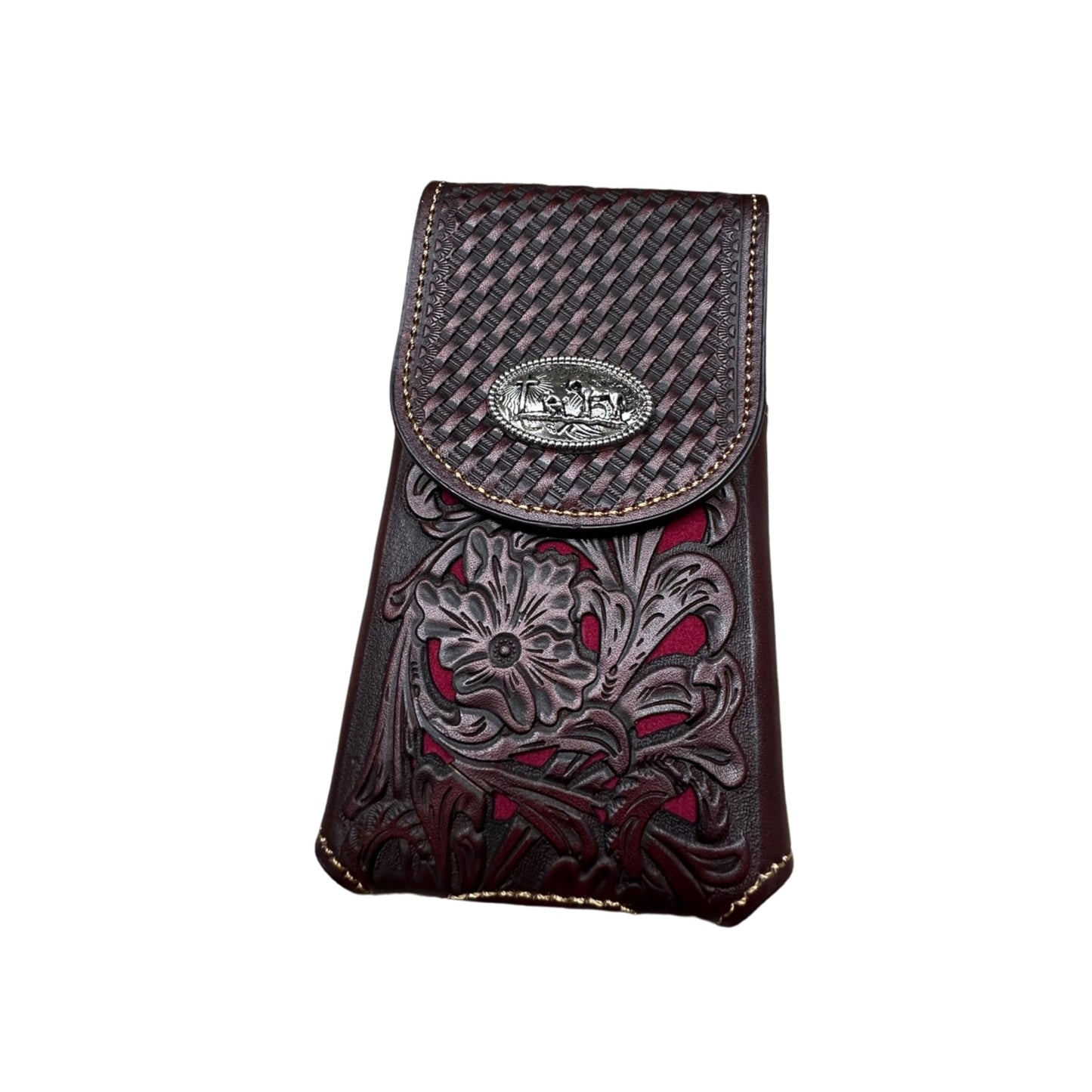 Western Stakes Western Leather Phone Belt Holster Cell Phone Case Floral Tooled Cowboy Pouch Universal