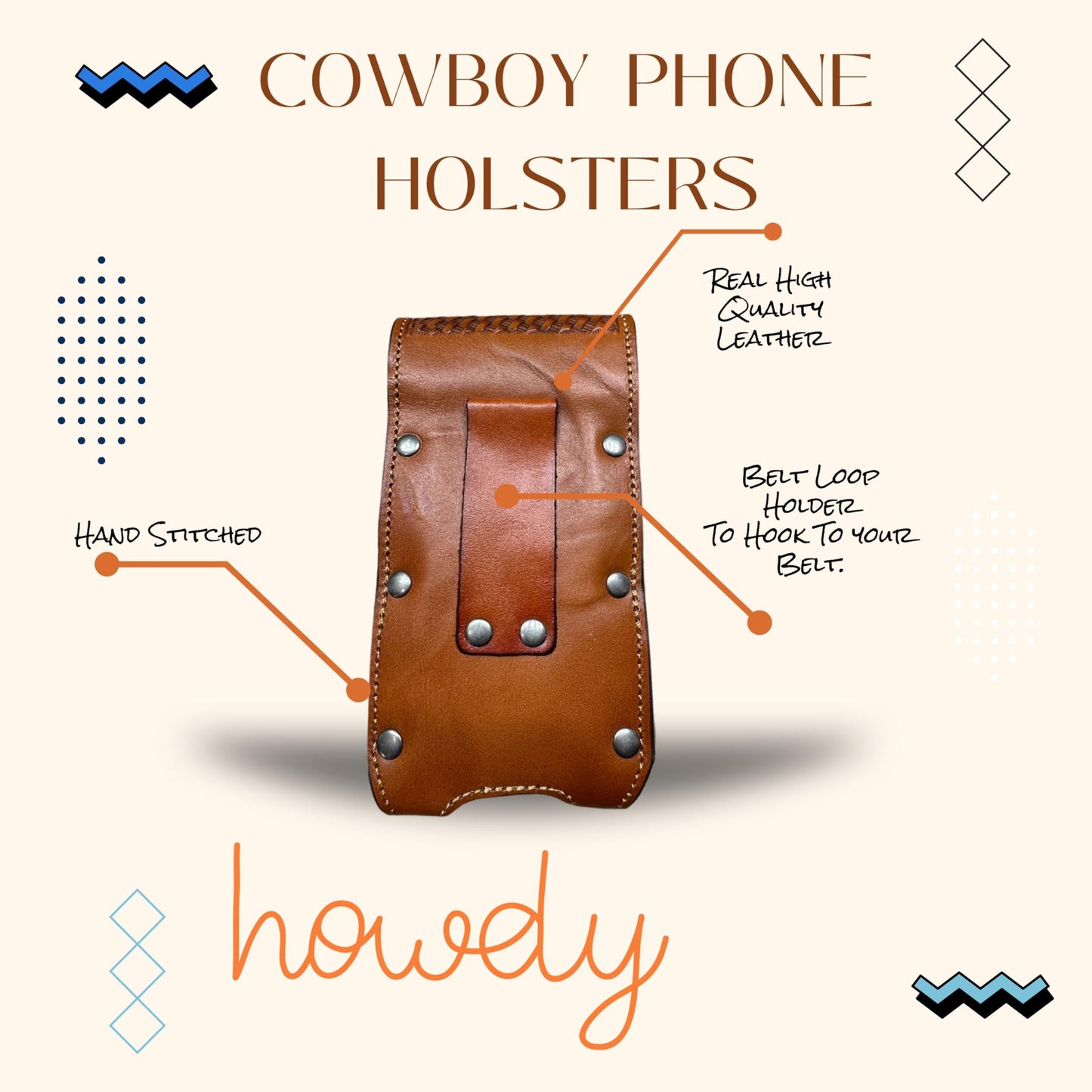 Western Stakes Western Leather Phone Belt Holster Cell Phone Case Pouch Floral Tooled Concho Basketweave Universal