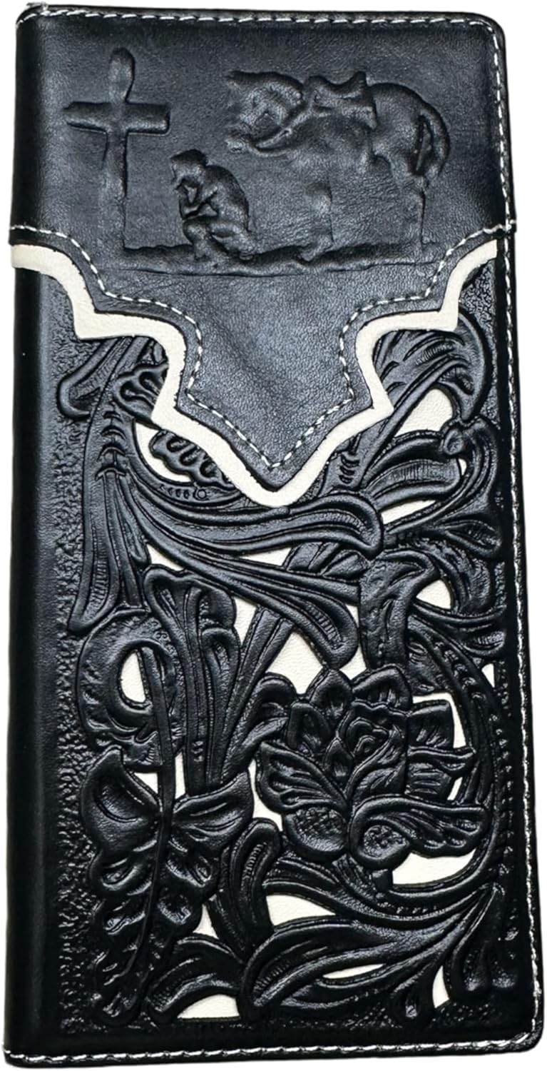 Floral Long Wallet Embossed Cowboy Praying At Cross