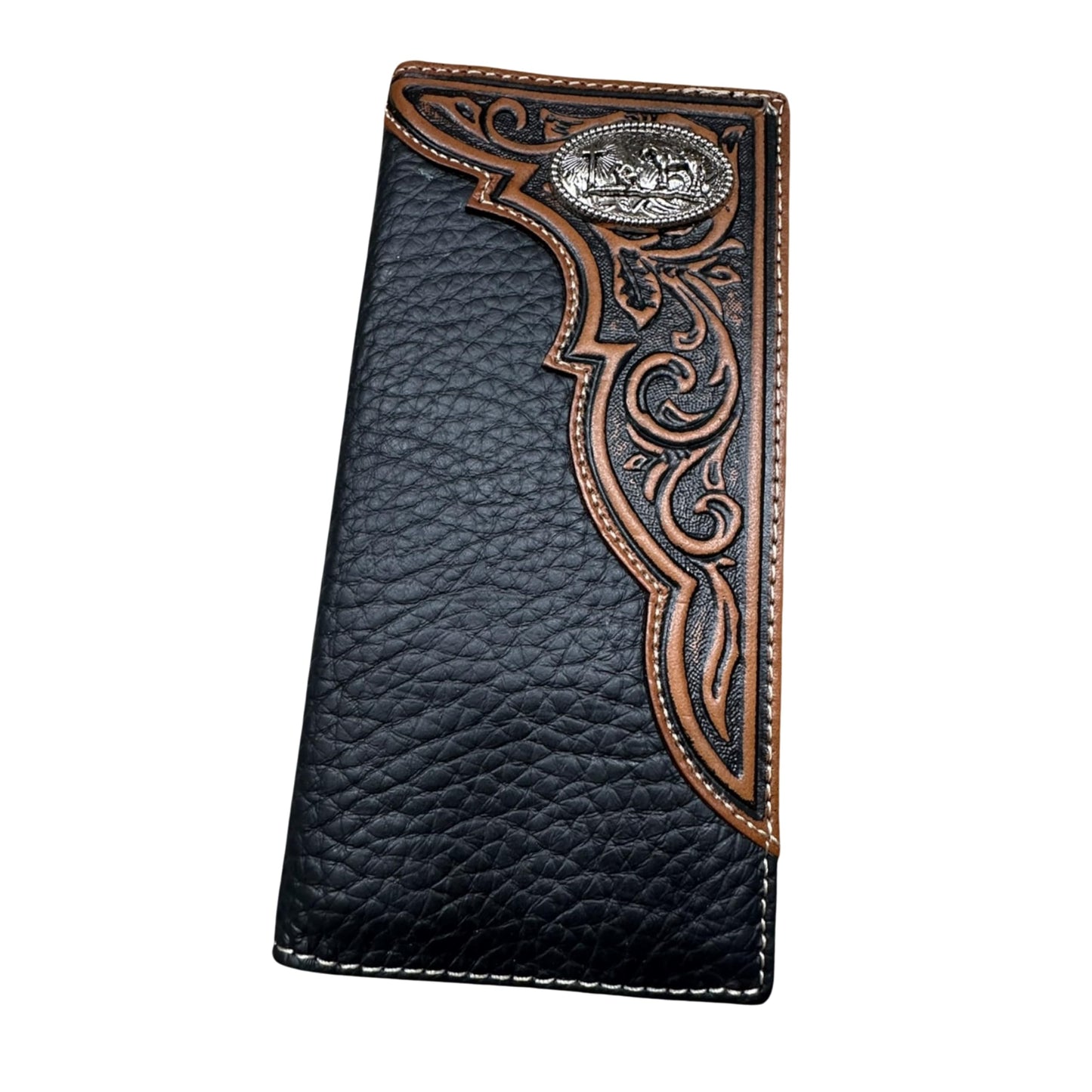 Leather Long Wallet Floral Embossed Tooled Cowboy Praying At Cross Concho