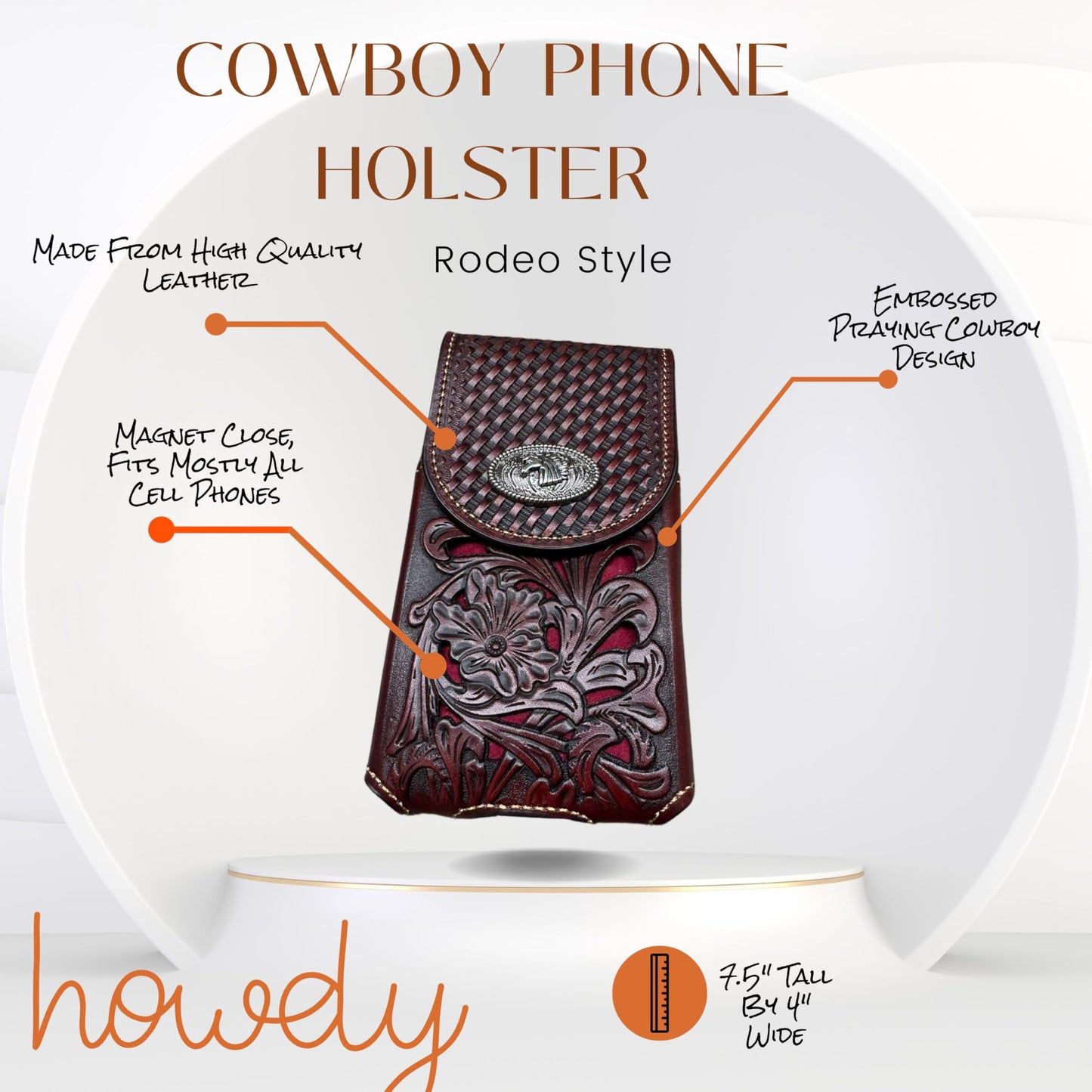 Western Stakes Western Leather Phone Belt Holster Cell Phone Case Pouch Floral Tooled Concho Basketweave Universal