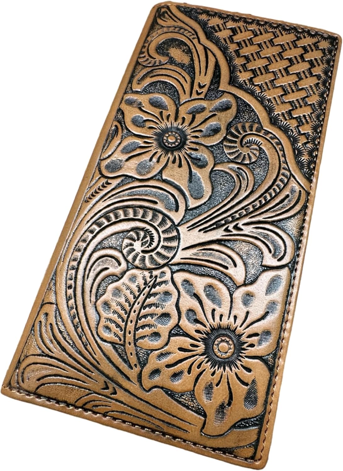 Floral Embossed Tooled Leather Long Wallet