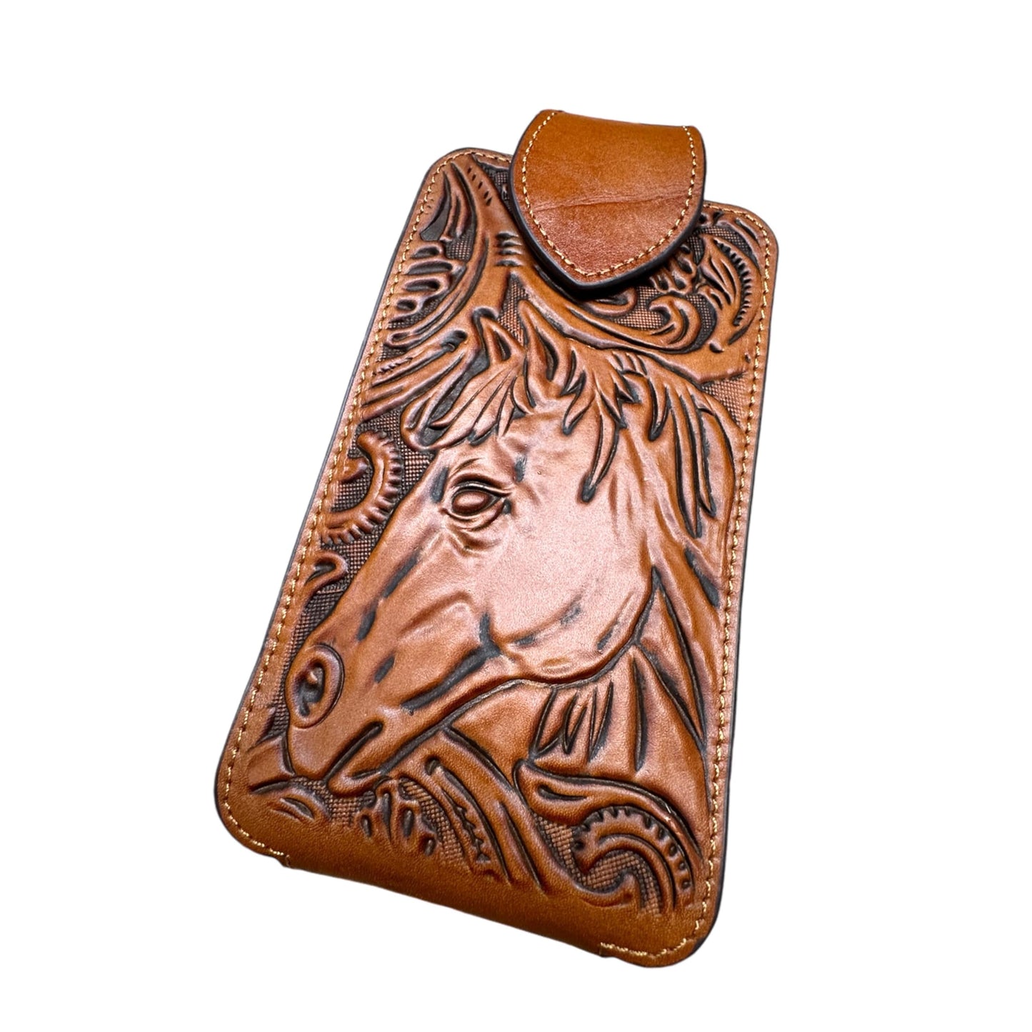 Western Stakes Western Leather Phone Belt Holster Tooled Horse