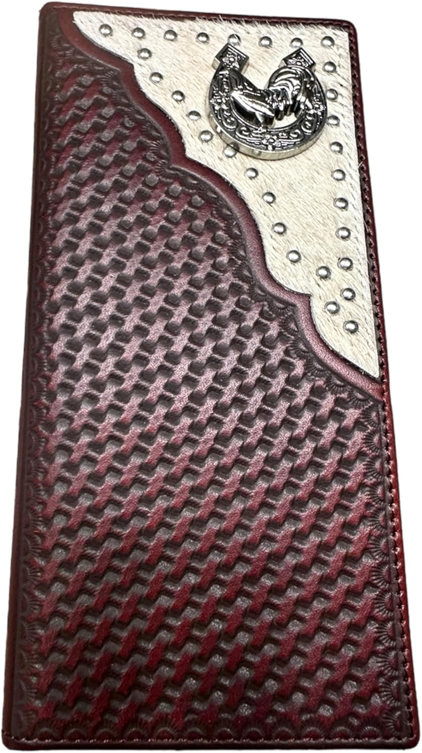 Rooster Horseshoe Long Wallet W Cowhair Basketweave