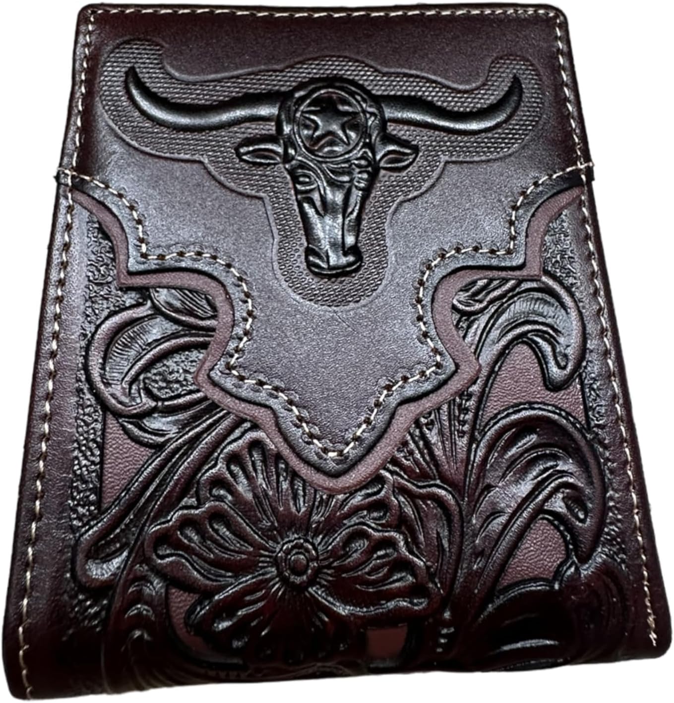 Floral Leather Longhorn Embossed Wallet