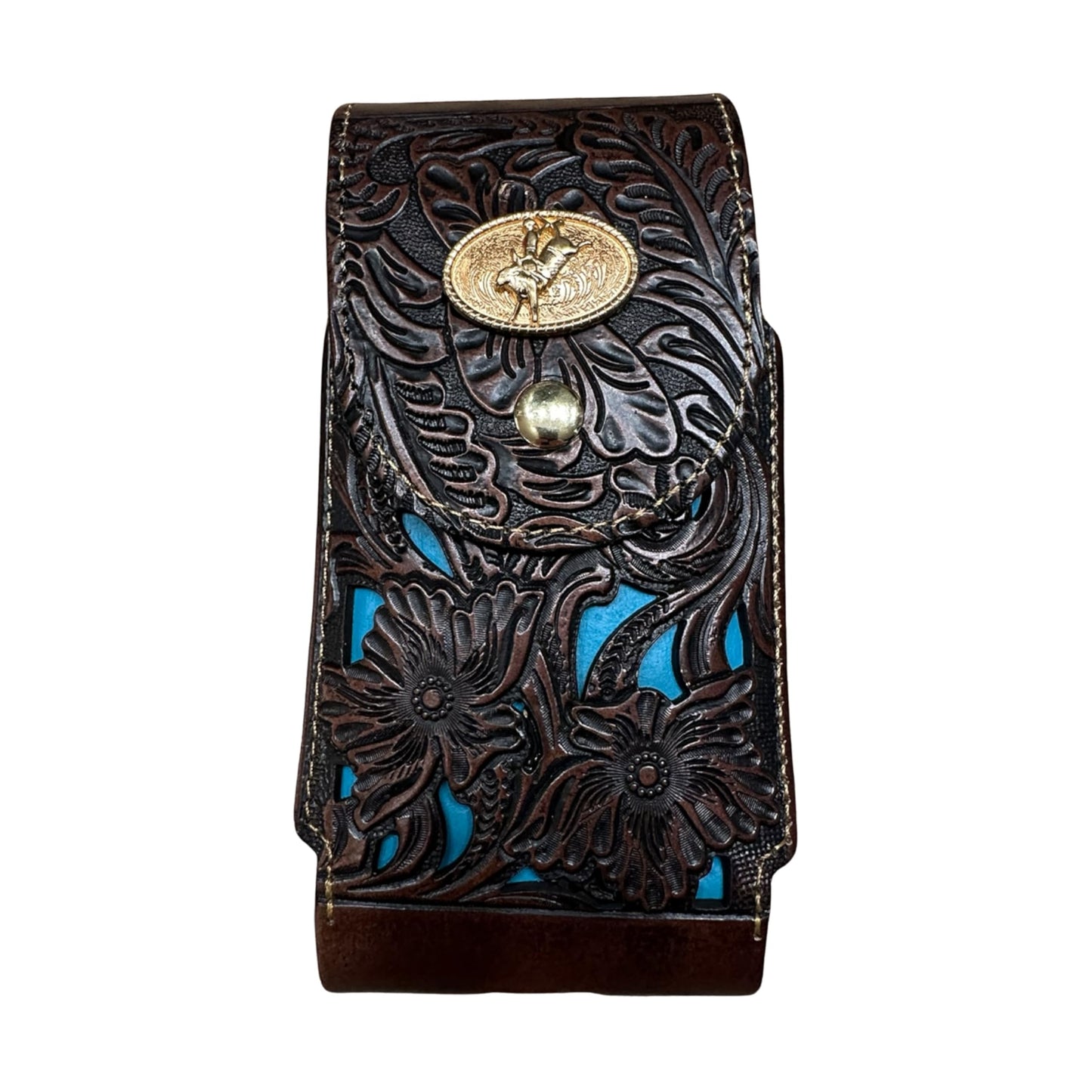 Western Stakes Western Leather Phone Belt Holster Cell Phone Case Pouch Floral Tooled Cowboy Concho Universal