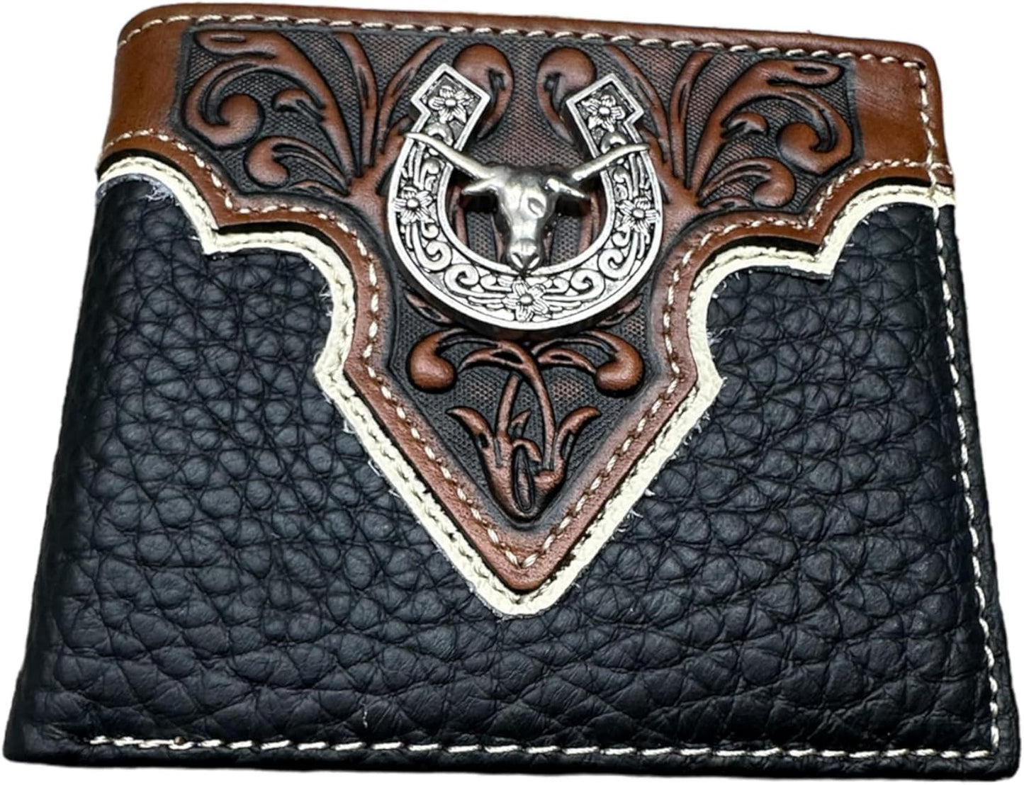 Mens Leather Wallet Horseshoe Longhorn Bi Fold