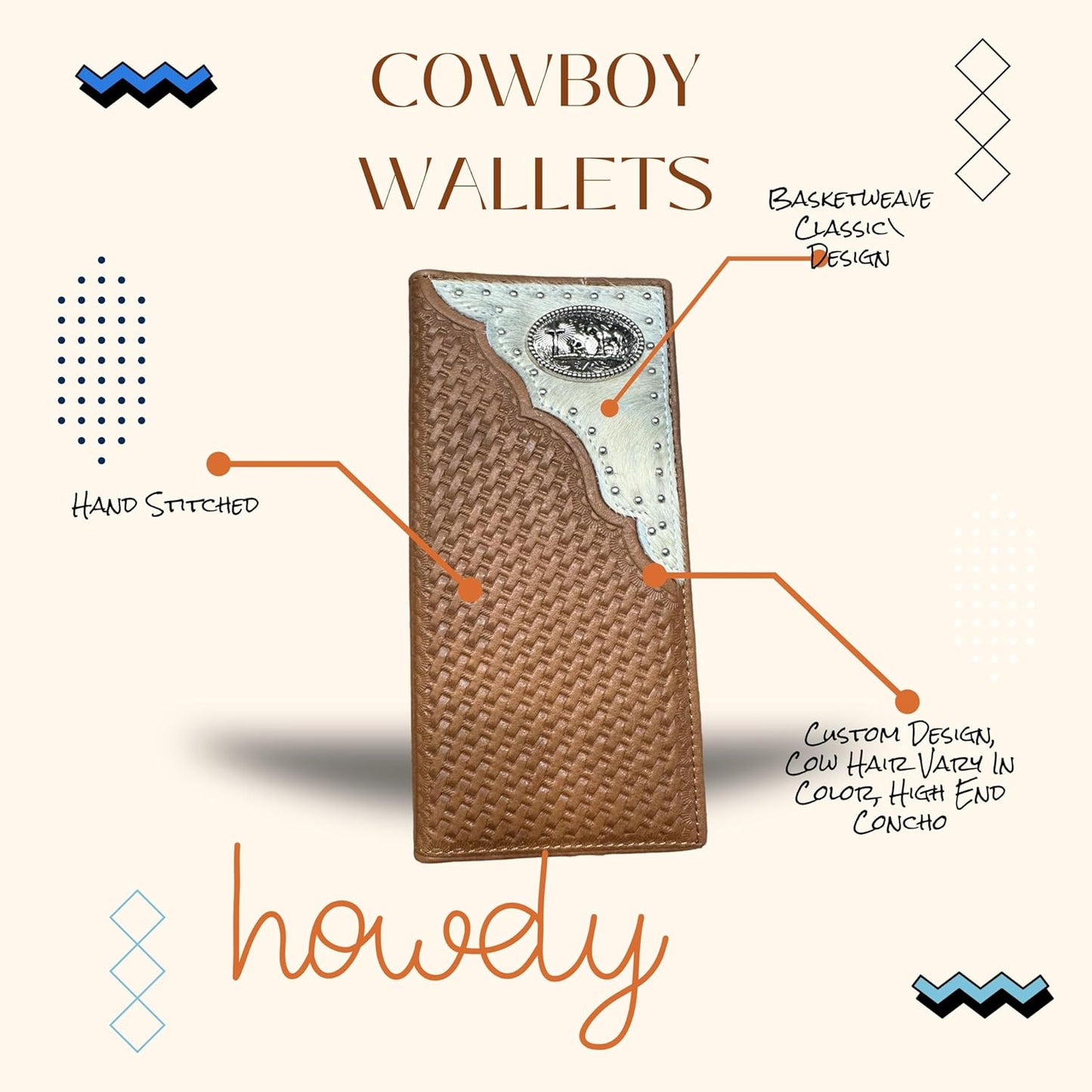 Cowboy Praying At Cross Long Wallet W Cowhair Basketweave